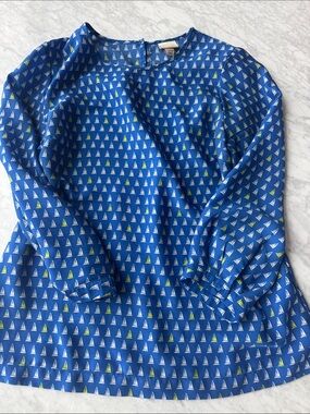 Blue Sailboat Print silky Blouse